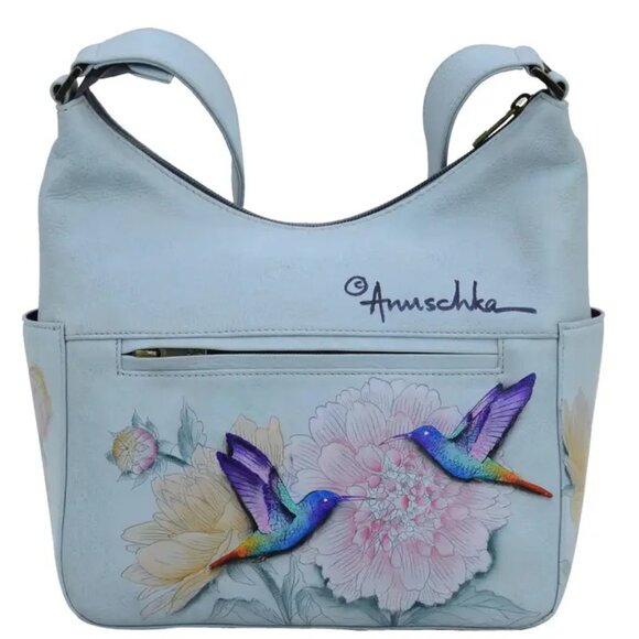 Gorgeous!  Handpainted Leather Hobo with Hummingbirds by Anuschka - Picture 4 of 4